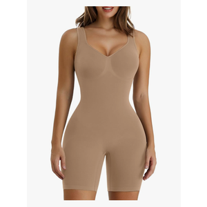 SHAPERX Women's Shaping Mid-Thigh Bodysuit Tummy Control Shapewear Seamless Sculpting Body Shaper, Sienna, 2XL-3XL