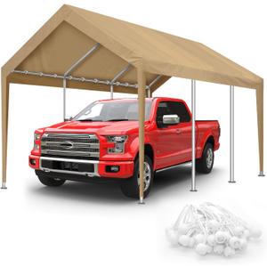 10x20FT Carport Canopy Replacement Cover Heavy Duty Waterproof & UV Protected, All Weather Car Shade Canopy with Ball Bungees (Beige, 10'x20', Frame Is Not Included)