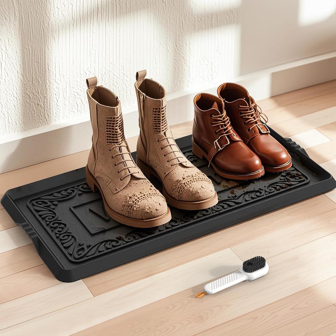 Natural Rubber Boot Tray Heavy Duty Shoe Mat Tray for Entryway with Shoe Brush Large Boot Mat Tray Multi-Purpose for Indoor or Outdoor