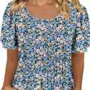 BETTE BOUTIK Womens Summer Tops Pleated Short Sleeve Tunic Tops Short Sleeve Blouses Shirts S-3XL (L)