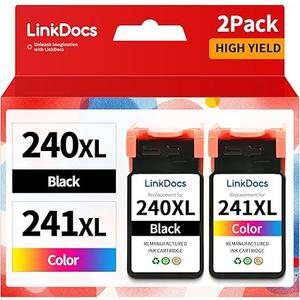 LinkDocs 240XL 241XL Remanufactured Ink Cartridges Replacement for Canon PG-240XL CL-241XL 240 XXL 241 XL work for MG3620 MG3600 MG3220 MG3222 MG2120 TS5120 MX472 Printer (2 Pack, Black & Tri-Color)