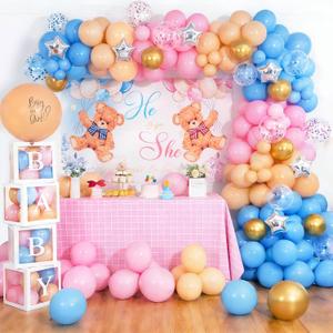 Bear Baby Gender Reveal Party Decorations - 272pcs Pink Blue Balloon Arch Garland Kit, 4pcs Balloons Box With Letters, Backdrop, Gender Reveal Confetti Balloon for Boy or Girl Party Supplies