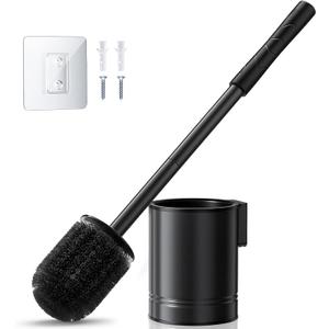 HAMITOR Black Toilet Bowl Brush: Metal Rustproof Bathroom Cleaning Accessories Set with Hidden Holder for Renters - Wall-Mounted Family Compact Toilet Cleaner Kits for Apartment RV Small Space