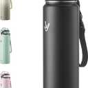 Enerbone 32 oz Insulated Water Bottle, Stainless Steel Bottle with Carrying Strap, Double-Wall Vacuum Insulation Design, Leakproof Sports Bottle with Straw, Keep Drinks Cold or Hot for Hours (Cocoa)