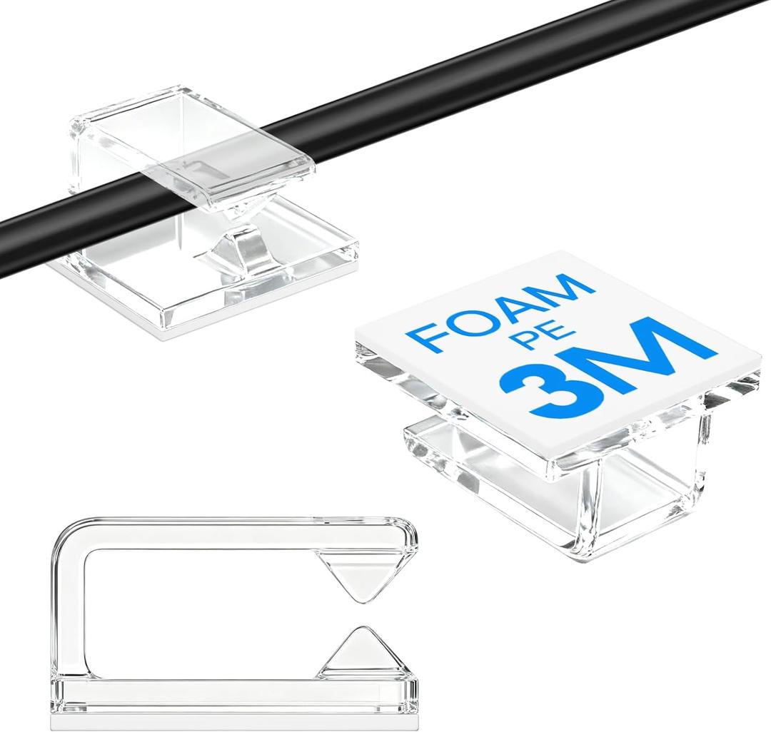 120 PCS Cable Clips, Small, Clear,Christmas Light Clips, Cable Management Wire Organizer Cord Holder for Under Desk, Car, Wall, TV PC Ethernet Cable (3/8"-120PCS)