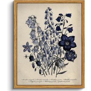 VIYYIEA Vintage Framed Botanical Wall Art Decor, Living Room Bedroom Blue Campanula Pictures Retro Wall Decor, Framed Canvas Prints Artwork, Farmhouse Flower Paintings,8x10 Inch
