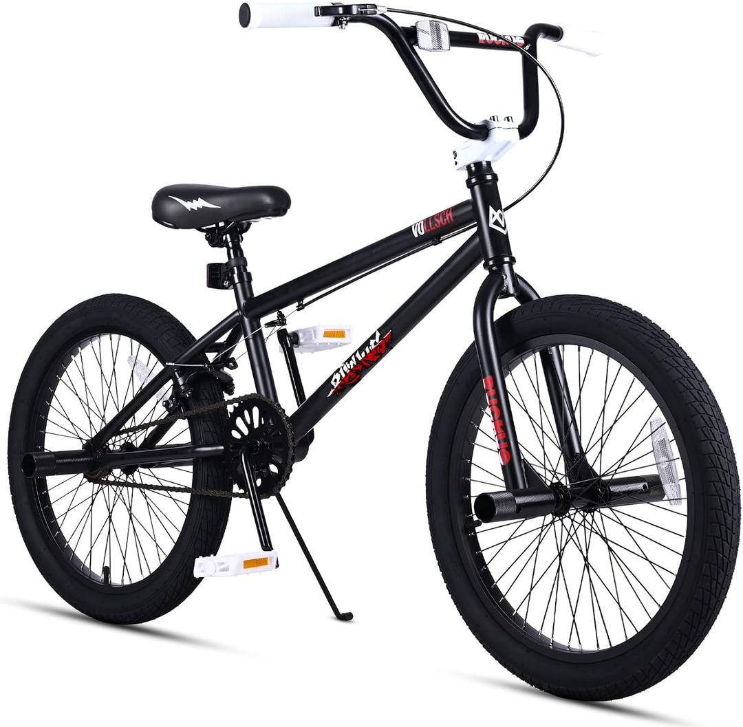 vollsch Freestyle BMX Bikes 20 Inch Kids Bicycle for 8-15 Years Old Teens, Boys, Girls, Beginner-Lever Riders, Matt Black with Black Tires