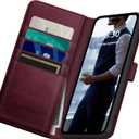 DuckSky Compatible with iPhone 16 Pro 6.3" Genuine Leather Wallet caseRFID Blocking4 Credit Card HolderReal Leather Flip Folio Book Phone case Cover Women Men for Apple 16 Pro case Wine Red