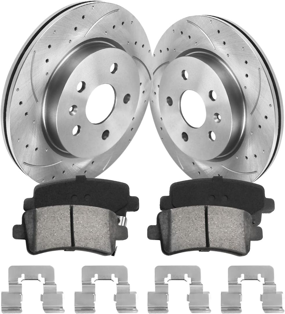 Anpulsero Rear Disc Brake Kit| Compatible with Chevy Malibu, Impala, Buick LaCrosse, Allure, Regal, Cadillac XTS| Drilled Slotted Brake Rotors and Ceramic Brake Pads Replacement 315mm(12.4in)