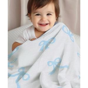 Bow Blanket Blue Bows Soft Throw Blanket Reversible Premium Cozy Fabric for Best Comfort - for Infant,Toddler,Newborn,Nursery,Girl,Throw,Crib,Stroller,Gift (Blue Bows, 30x40 in)