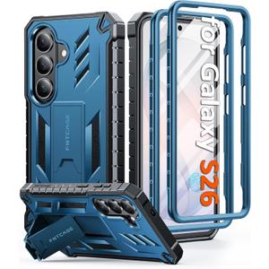 FNTCASE for Samsung Galaxy S26 Case: with [Built-in Screen Protector & Kickstand] [2 Front Frames] [Military-Grade Drop Protection] Heavy Duty Shockproof Rugged Case Full Body Protective Cover Blue