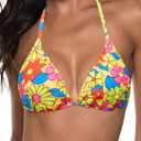 Tempt Me Women Triangle Bikini Top String Halter Bathing Suits Top Only No Bottom (Large, Colorful Flowers)
