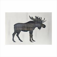 Cabin Wall Decor, Decorative Moose Wood Framed Forest Mountain Woodland Wildlife Lodge Deer Animal Picture Art Print Bathroom Decor
