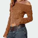 Womens Off The Shoulder Hollow Out Sweaters Sexy Slim Fitted Cropped Long Sleeve Knit Tops (Petite) (S)