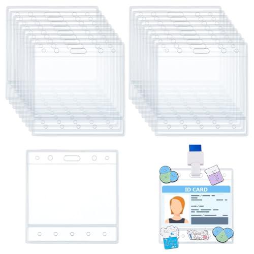 PH PandaHall 50pcs Card Name Badge Holder for Nursing Pins Badge Pin Holder Horizontal Buddy Topper Adapter Sleeve Clear Plastic Pocket Card Name ID Holders for 3.5x2.5 inch Nurse Doctor Staff Cards