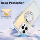 Iridescent Case for iPhone 15 Pro Max Case with Stand [ Compatible with MagSafe ], Military Grade Heavy Duty Cover with Magnetic 360 Rotatable Ring Kickstand for Women Men, Holographic White