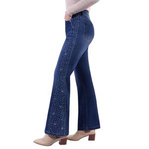 GRAPENT Fashion Jeans for Women 2025 High Waist Stretchy Dark Wash Denim Bell Bottom Darkness Blue Flare Jeans, Darkness Blue, L, Darkness Blue