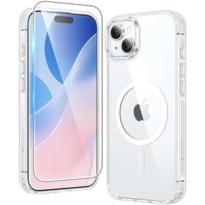 FNTCASE for iPhone 15 Case: for iPhone 14 | iPhone 13 Case Support Magnetic Charging Military Grade Drop Protection Anti Yellowing | Rugged Shockproof Phone Cover - 6.1 inch (Clear)