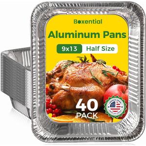 9x13 Aluminum Pans [40 Pack], Extra Heavy Duty Half Size Disposable Aluminum Foil Pans, Deep Baking Pans for Cooking, Roasting, Heating, and Steam Tables