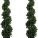 4FT Artificial Spiral Cypress Tree,Topiary Trees Artificial Outdoor-Indoor Outdoor Decor - Plastic Pots - Set of 2