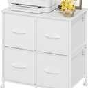 4 Drawer Lateral File Cabinet, Mobile Filing Cabinet for Large Printer, Home Office Functional Small Office Storage Cabinet & Printer Stand, Fabric Drawer, Fits Letter/A4, White