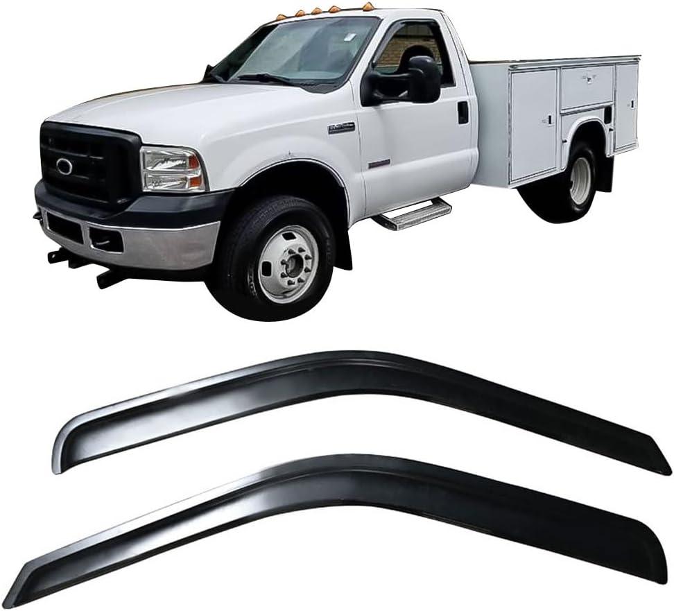 IKON MOTORSPORTS Tape On External Window Visor, Compatible with 1999-2016 Ford F250 F350 F450 F550 Superduty Standard Cab, Tinted Acrylic Side Window Wind Deflector Rain Guards