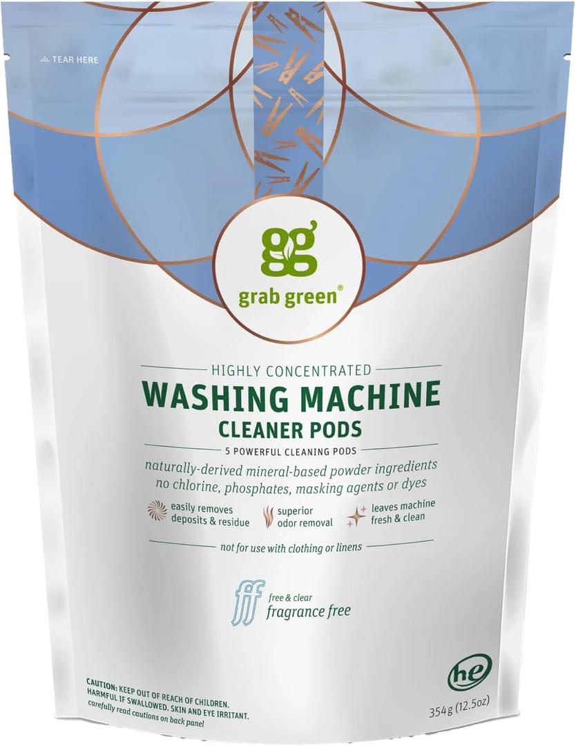 Grab Green Washing Machine Cleaner Pods - Fragrance Free, 5 Cleaning Pods