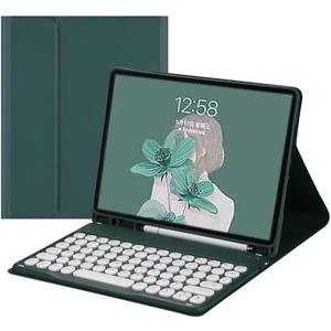 QIYIBOCASE Cute Round Keys Keyboard Case for iPad 10.2" 9th Gen/8th Gen/7th Gen,for iPad Pro10.5 /Air 3rd Gen, Detachable Magnets BT Keyboard Case with Pencil Holder (Teal)