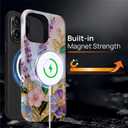 CARLOCA for iPhone 15 Pro Compatible with Magsafe Full Body Protective Glossy Case, for Girl Boy Shockproof Magnetic Charge Esthetics Pattern Golden Lavender Flowers White Marble Stained Glass