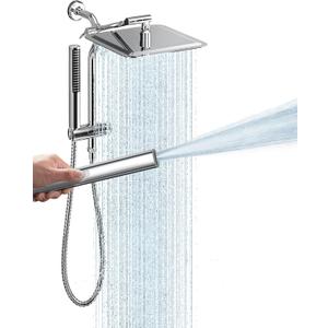 Veken Shower Head, 10'' Luxury All Metal Rain Shower Heads with Handheld Spray Combo, Hand Held Bathroom Combo with Adjustable Extension Arm, Bathroom Accessories, Dual Rainfall Showerhead Chrome