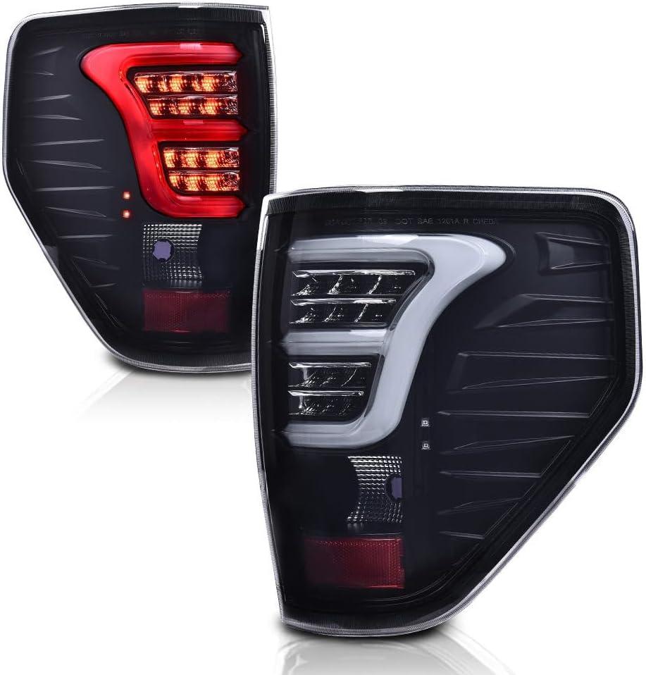 CHEDA LED Tail Lights Assembly Rear Parking Lamps Compatible with Ford F150 2009-2014 BL3Z13405B BL3Z13404B BL3Z13405AA BL3Z13404AA Smoky Lens(w/White Light Bar&Wire Harness) Pilotos Traseros Conjunto