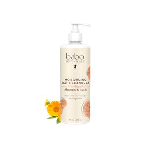 Babo Botanicals Moisturizing Oat & Calendula 2-in-1 Shampoo & Wash Gentle Cleansing for Dry or Sensitive Skin Safe for Baby, Toddler, Kids & Family Lightly Scented Vegan, 16 fl Oz