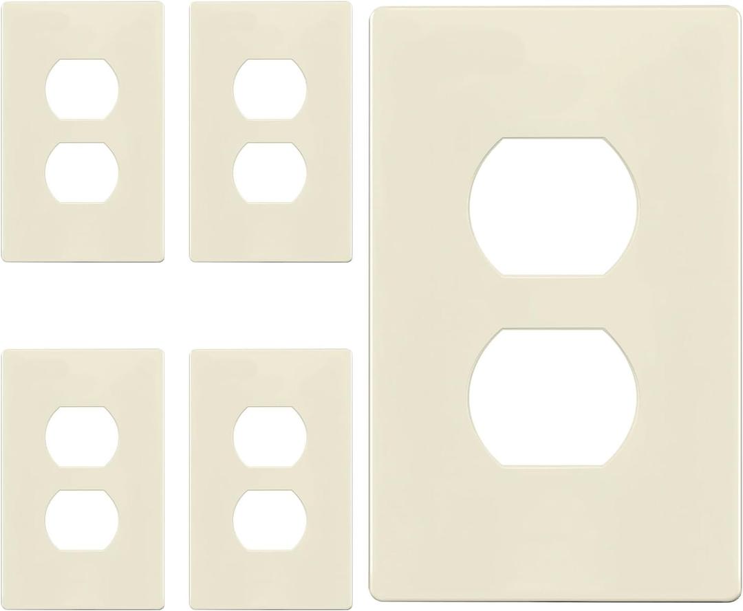 ENERLITES Screwless Duplex Wall Plate, Child Safe Receptacle Outlet Cover, Standard Size, 1-Gang 4.68" x 2.93", Unbreakable Polycarbonate Thermoplastic, UL Listed, SI8821-LA-5PCS, Light Almond, 5 Pack