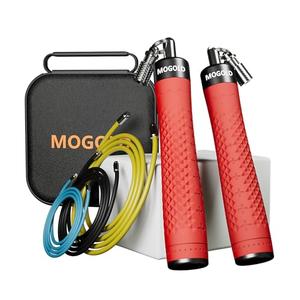 MOGOLD Jump Rope Weighted with 3pcs Heavy Ropes in 118in Long, Anti-Slip Handles with Quick Release, Carrying Case, Black (Red)