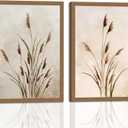 2pcs Framed Bohemian Reed Wall Art,Retro,Country-Style Natural Minimalist Botanical Canvas Painting Suitable For Living Rooms, Bedrooms, And 12 X 16In