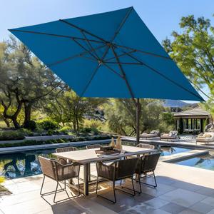 Wikiwiki 10 FT Square Cantilever Patio Umbrella Outdoor Offset Umbrella w/ 36 Month Fade Resistance Recycled Fabric, 6-Level 360Rotation Aluminum Pole for Deck Pool, Royal Blue