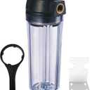 Geekpure 10-Inch Whole House Slim Water Filter Housing with Pressure Relief Valve - 3/4" NPT Brass Port-Fit for 2.5" x 10" Filters-Clear (1)