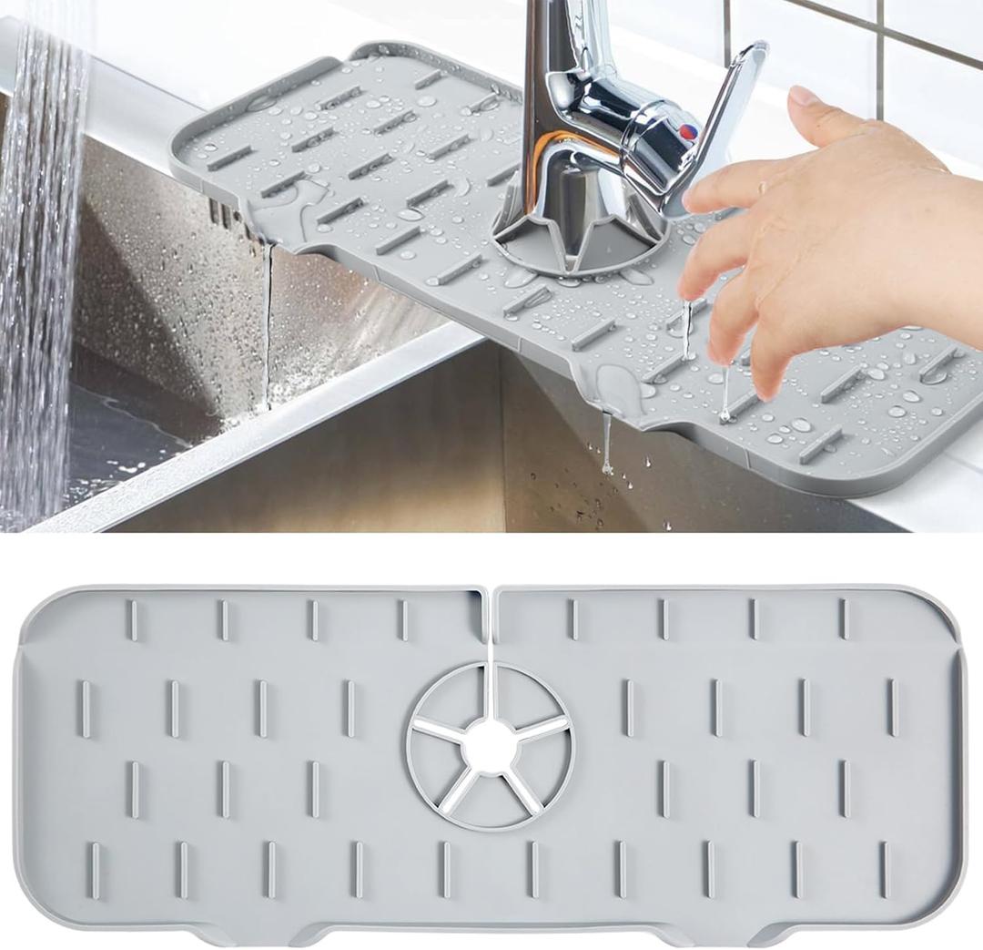 Kitchen Sink Splash Guard - Silicone Faucet Mat for Kitchen Counter Protection, Drip Catcher Tray, Quick-Dry, Durable & Easy to Clean, Fits Most Faucets