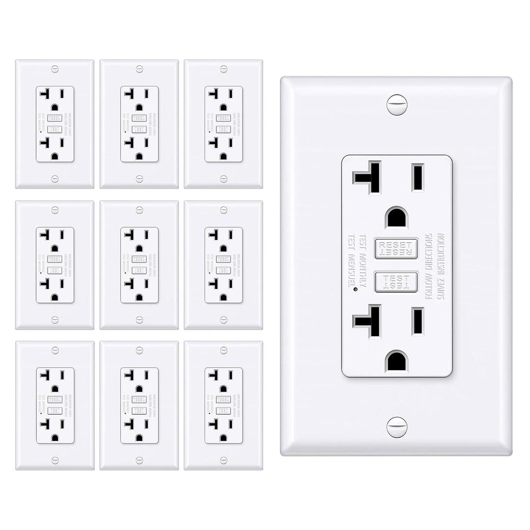 BESTTEN 20 Amp GFCI Outlet with Thinner Design, GFI Electrical Outlet with LED Indicator, Non-Tamper-Resistant GFCI Receptacle, Wallplate Included, ETL Certified, 10 Pack, White