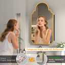 20"x32" Medicine Cabinet with Mirror, Recessed and Surface Mount Medicine Cabinets for Bathroom, Bedroom, Full Metal, Unique Art Arched Mirror with Storage, 2 Shelves and 1 Organizer Box, Bling Gold, Mirror 20"x32" Bling Gold-No LED - Left Open