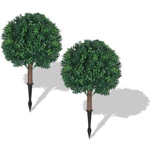 Tuenort Artificial Cypress Topiary Outdoor Plants with Spike, Faux Boxwood Bush Plants, UV Resistant Faux Greenery for Garden, Porch, Balcony (2 Pack)