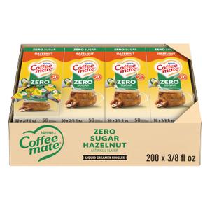 Nestle Coffee mate Coffee Creamer, Zero Sugar Hazelnut, Liquid Creamer Singles, Non Dairy, No Refrigeration, 0.375 fl oz Tubs (Pack of 200) Best Before April 2026