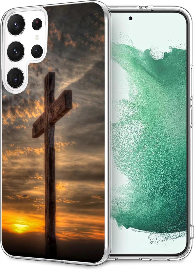 Compatible with Samsung Galaxy S21 Ultra Case - Retro Dusk Christian Cross Design Shockproof Soft TPU Cover Case for Women Girls Boys Men (image-10)