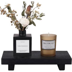 zoocatia Small Wood Tray Pedestal Stand Farmhouse Bathroom Decor Decorative Wooden Riser Kitchen Soap Dish Holder for Vanity, Counter, Sink, Black (8.7" x 3.6" x 1.6")