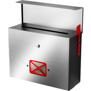 VerinsIroin Stainless Steel Wall-Mount Mailbox for House,Rust-Proof Metal Mail Boxex, Large Capacity Post Box,Mailboxes for Outside(Rectangle with Lock)