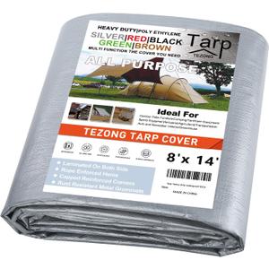 Tarps Heavy Duty Waterproof 8x14ft,Silver Plastic Tarps Large Multipurpose Outdoor Tarp Cover Thick Poly Tarpaulin 12MIL for Emergency Rain or Sun, Roof, Patio Furniture, Firewood, Canopy