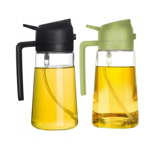 TrendPlain 16oz/470ml Glass Olive Oil Sprayer for Cooking – 2 in 1 Olive Oil Dispenser Bottle for Kitchen Gadgets and Air Fryer Accessories, Salad, BBQ - Black & Green