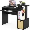 Furinno Econ 40-Inch Computer Desk Side Shelves, Office Desk with Keyboard Tray and Storage Bins, Rectangular Gaming Desk for Home Office, Bedroom, Study Room, Classic Black, Compact