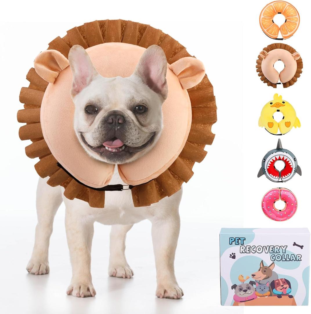 KOOLTAIL Inflatable Dog Cone Collar, Soft Donut E Collar for Dogs After Surgery to Stop Licking Enhanced Alternative, Blow Up Pet Neck Pillow Recovery Adjustable Cone for Dog Cat, Lion M (Medium(13-15in))