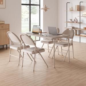 IDEALHOUSE 4 Pack Folding Chairs with PU Leather Padded Cushion, 350lbs Capacity, Lightweight Ergonomic Design, Metal Frame, Indoor Outdoor Portable Stackable Seats for Home Office Party Events, Beige